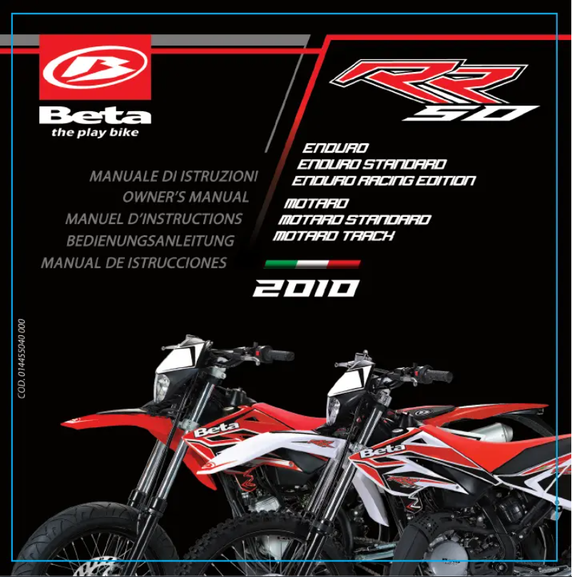 Page 1 de la notice Manuel utilisateur Beta RR 50 (2011)