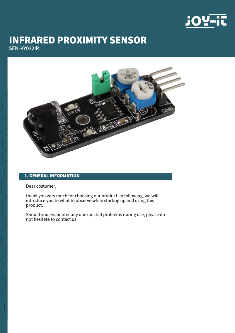 Image de la première page du manuel de l'appareil SEN-KY032IR