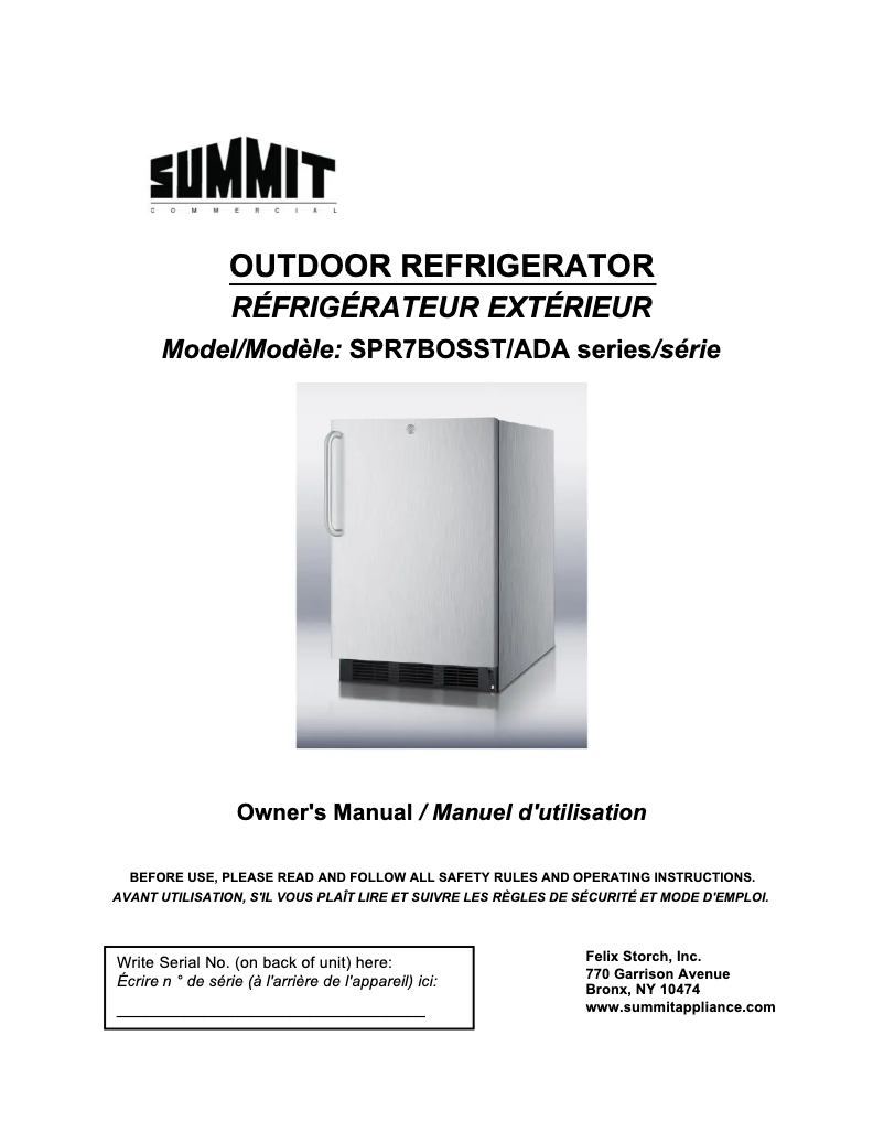 Page n°1 - Manuel utilisateur Summit SPR7BOSST