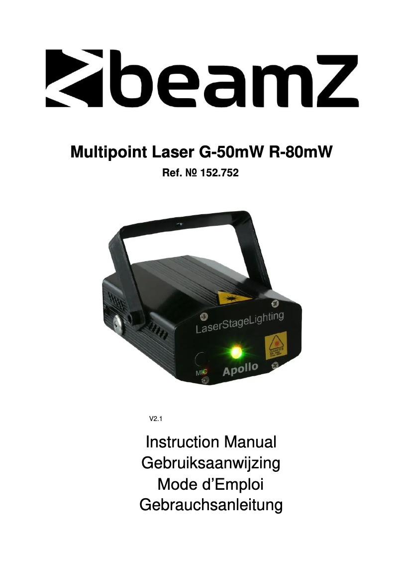 Page n°1 - Manuel utilisateur BeamZ Mini 153.320