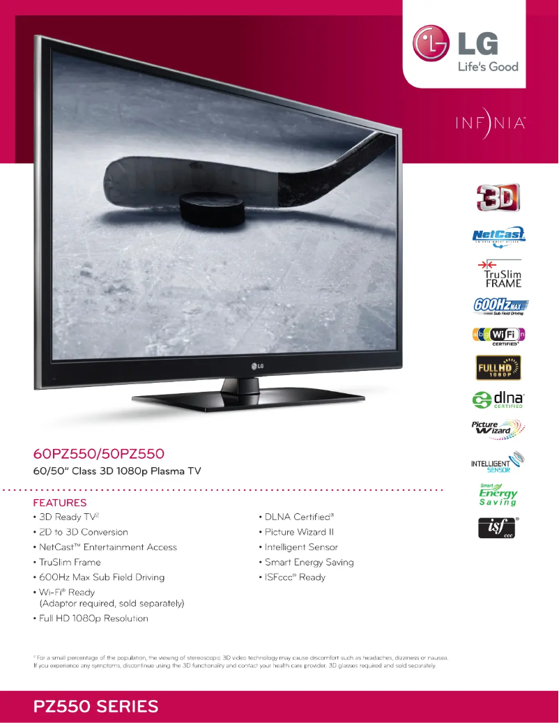 Página 1 del manual Ficha técnica LG 60PZ550