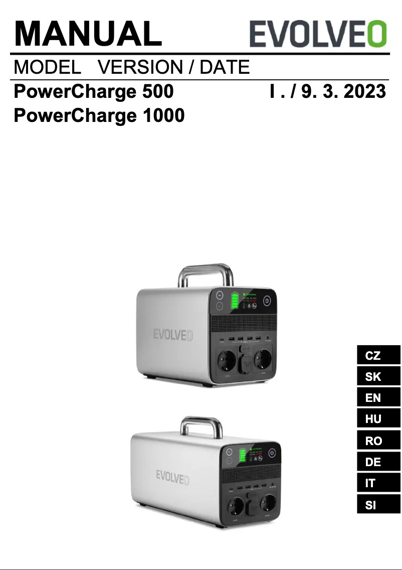 Page 1 de la notice Manuel utilisateur Evolveo PowerCharge 500