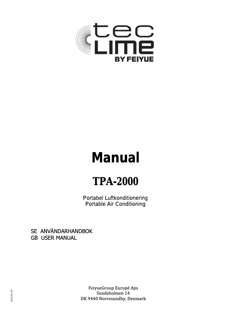 Page n°1 - Manuel utilisateur TecLime TPA-2000