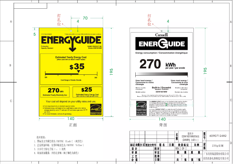 Page 1 de la notice Label énergétique Danby DDW1801MW