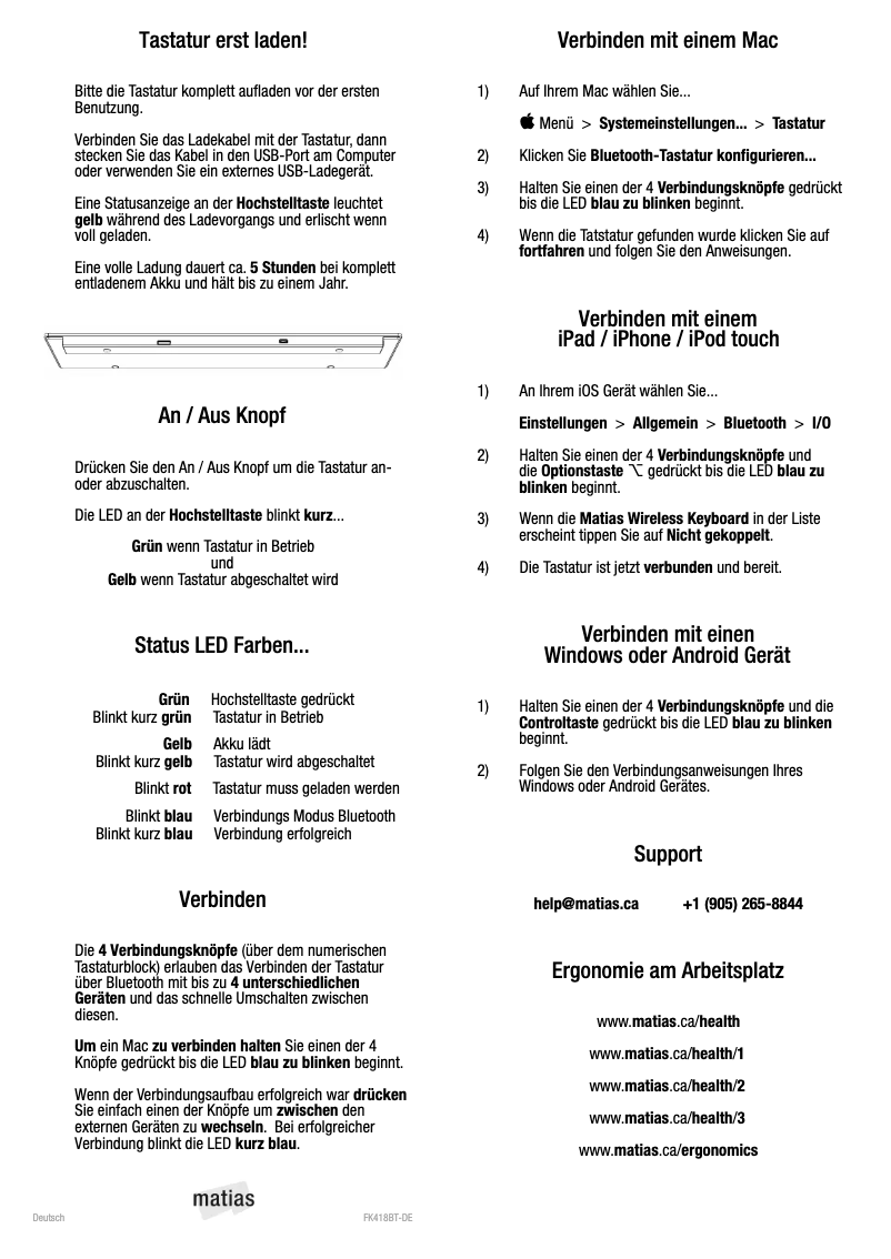 Page n°1 - Manuel utilisateur Matias FK418BT