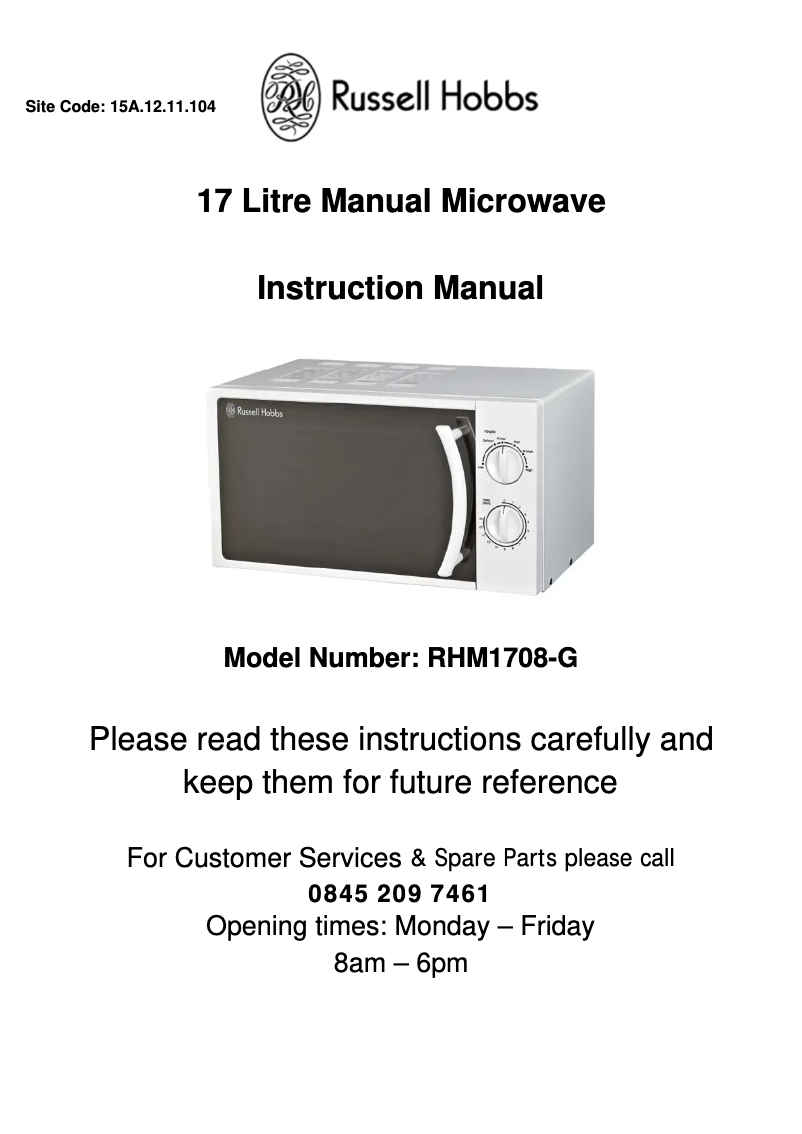 Page 1 de la notice Manuel utilisateur Russell Hobbs RHM1708-G