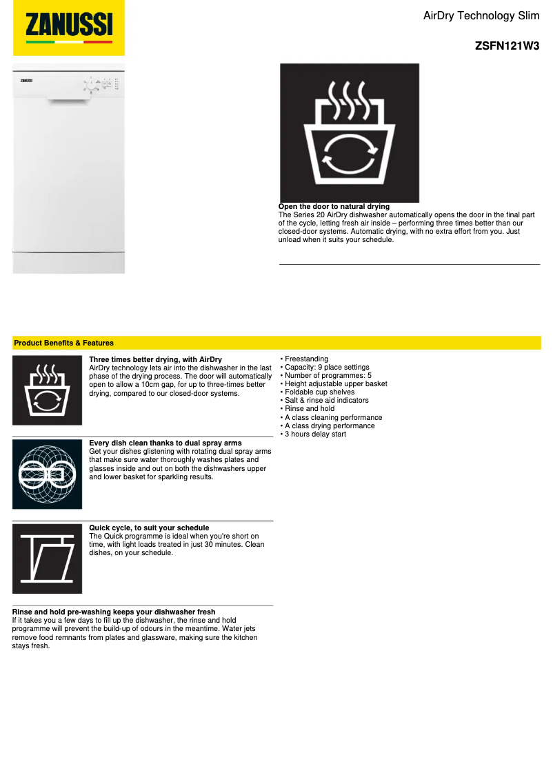 Page 1 de la notice Fiche technique Zanussi ZSFN121W3