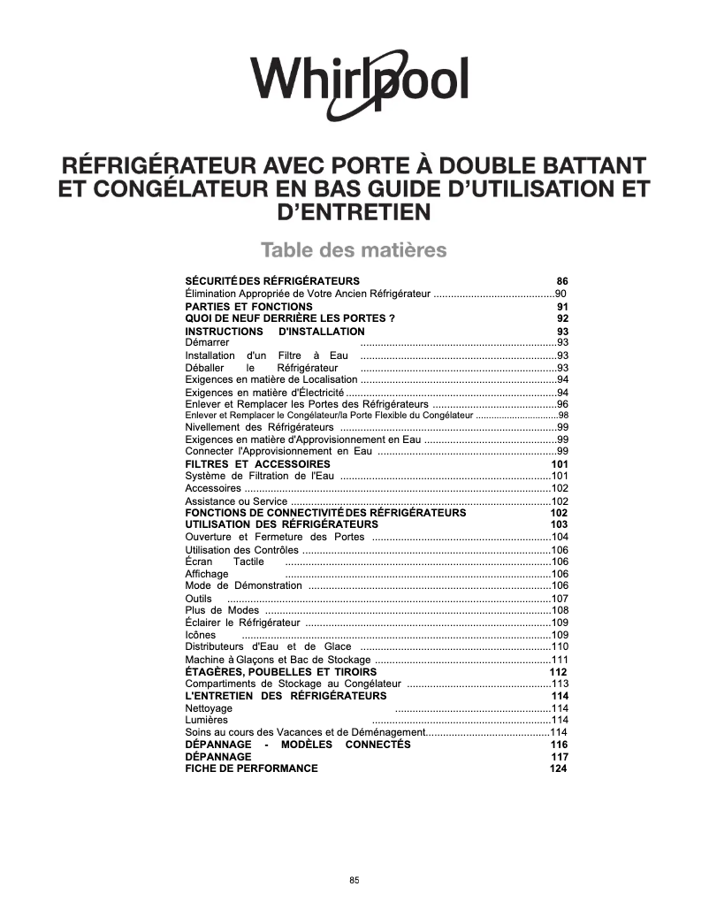 Page n°1 - Instructions / montage Whirlpool WQ9I HO1X