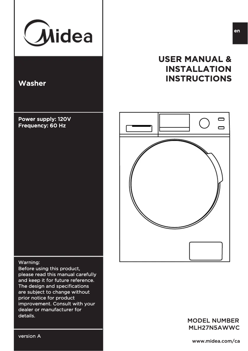 Page 1 de la notice Manuel utilisateur Midea MLH27N5AWWC