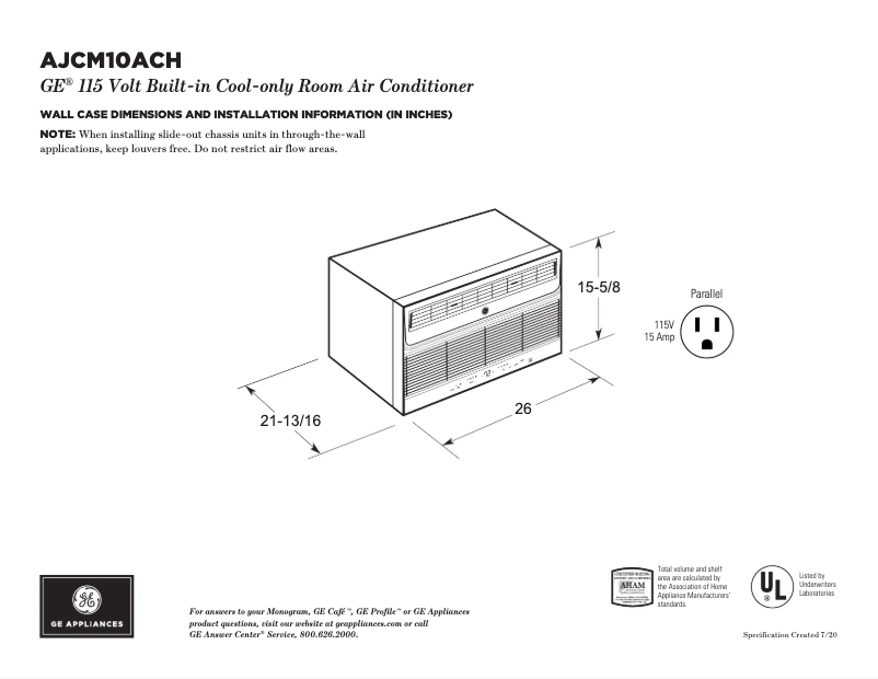 Page n°1 - Fiche technique GE AJCM10ACH