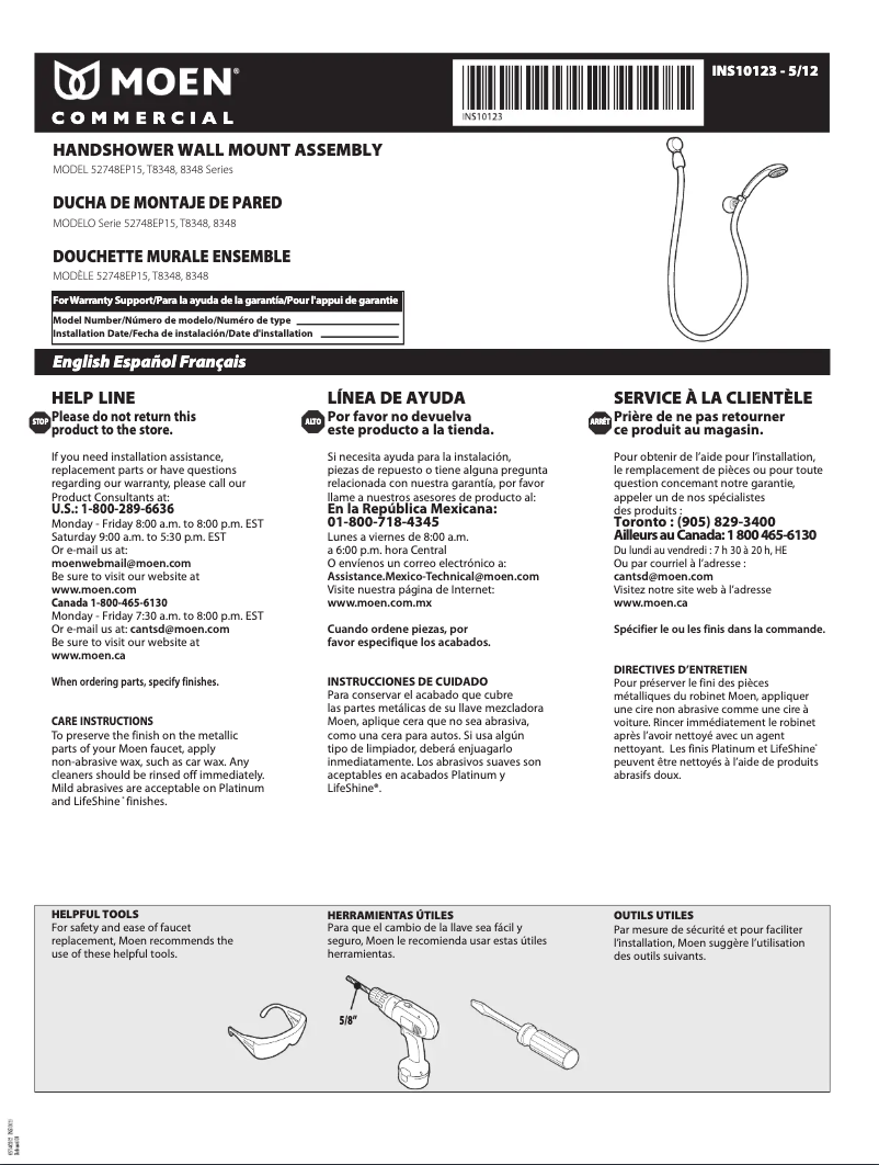 Page 1 de la notice Manuel utilisateur Moen 52748EP15