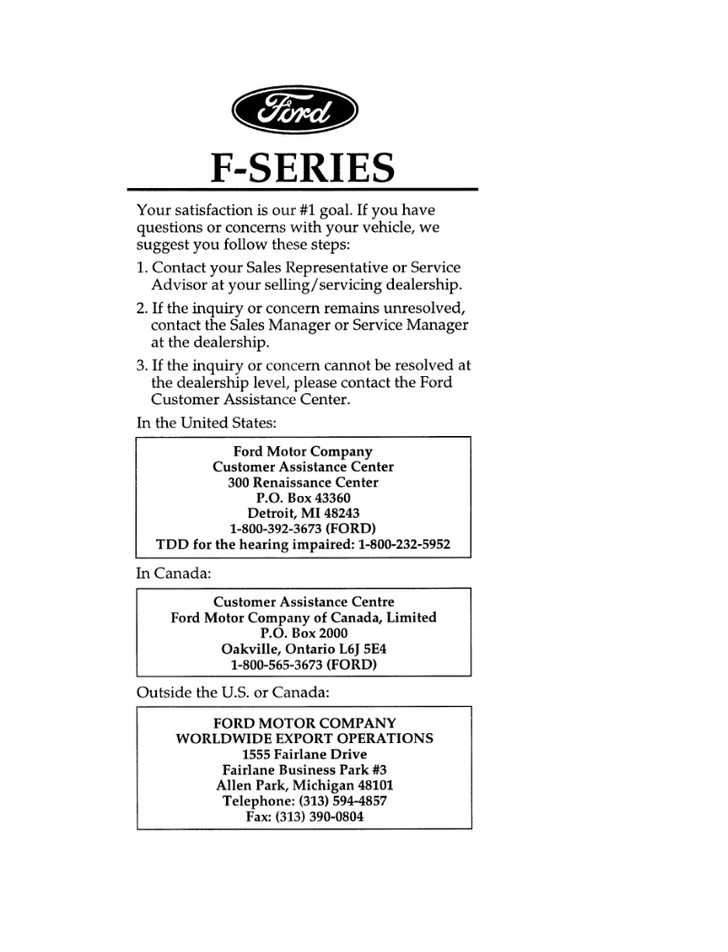 Page n°1 - Manuel utilisateur Ford F-250 (1996)