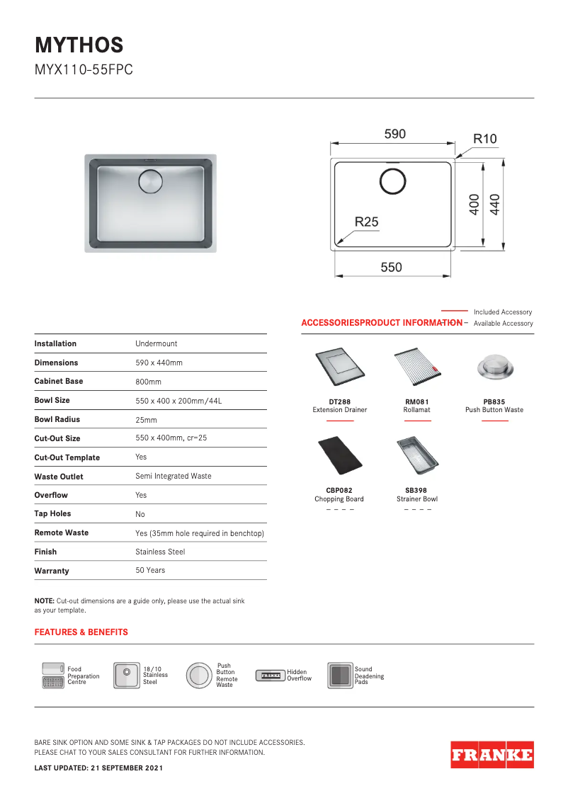 Page n°1 - Manuel utilisateur Franke Mythos MYX110-55FPC
