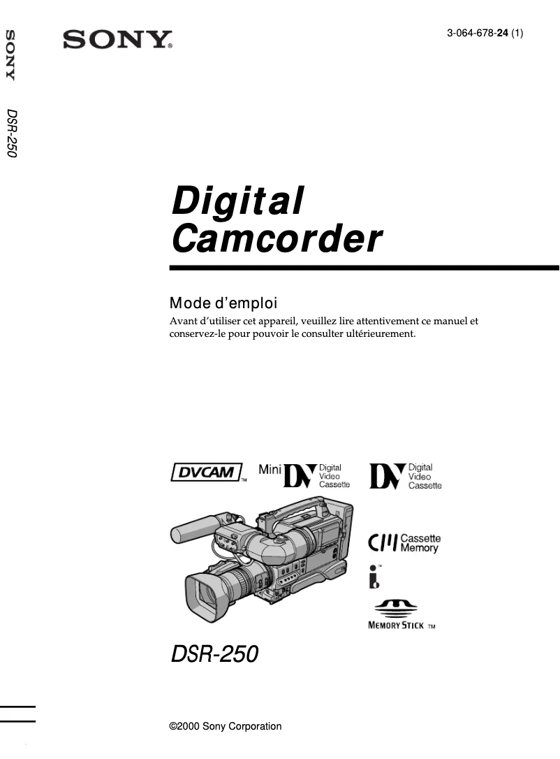 Page n°1 - Manuel utilisateur Sony DSR-250