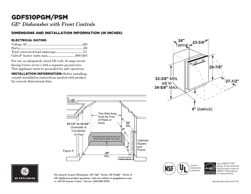 Page 1 de la notice Fiche technique GE GDF510PSMSS