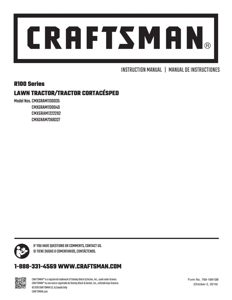 Page 1 de la notice Manuel utilisateur Craftsman CMXGRAM1130040