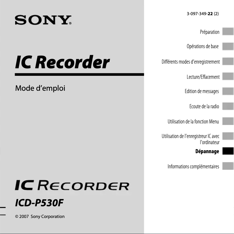 Image de la première page du manuel de l'appareil ICD-P530F