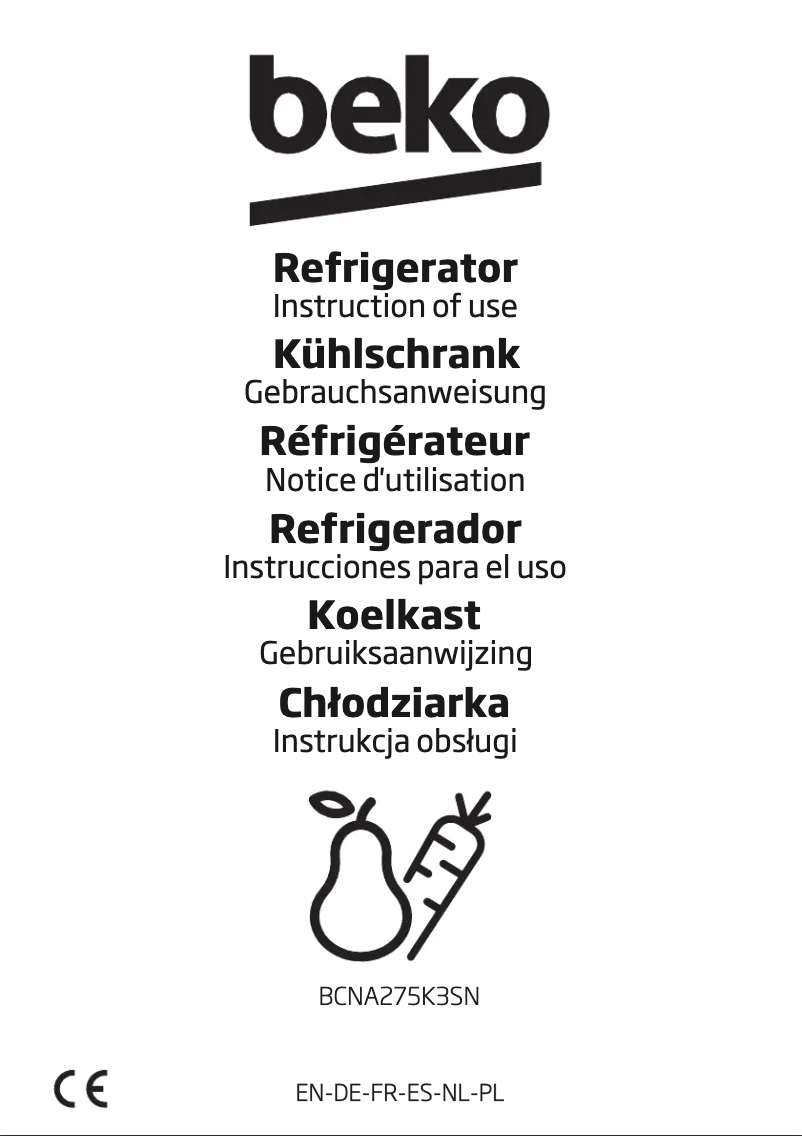 Page 1 de la notice Manuel utilisateur Beko BCNA275K3SN