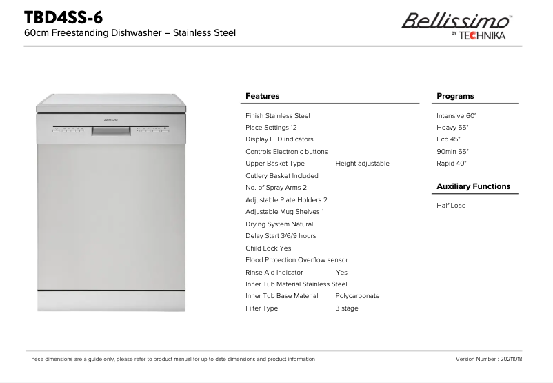 Page 1 de la notice Fiche technique Technika TBD4SS-6
