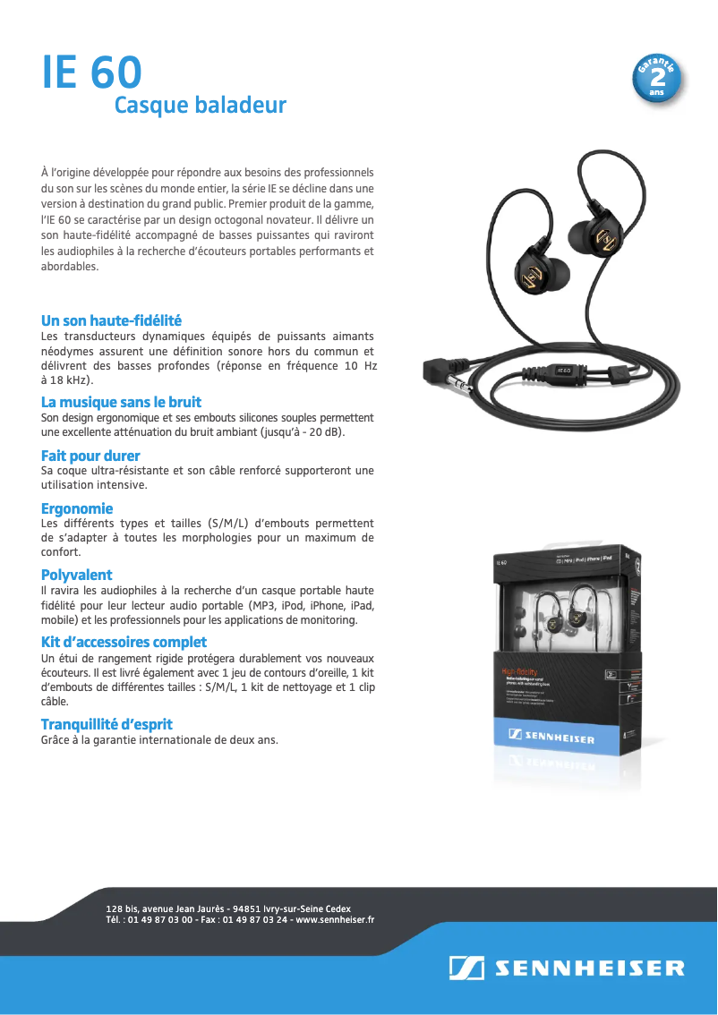 Page 1 de la notice Fiche technique Sennheiser IE 60