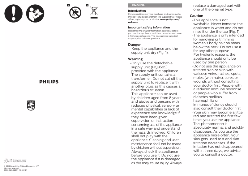 Image de la première page du manuel de l'appareil Satinelle Essential BRE255