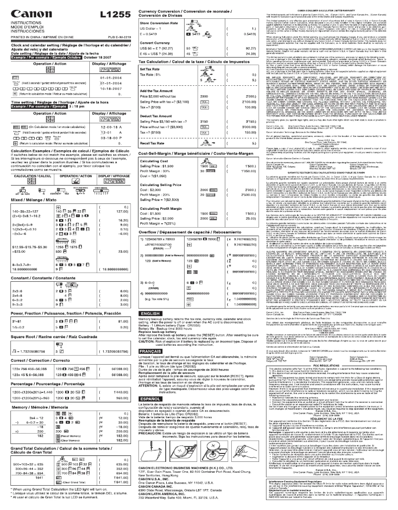 Image de la première page du manuel de l'appareil L1255