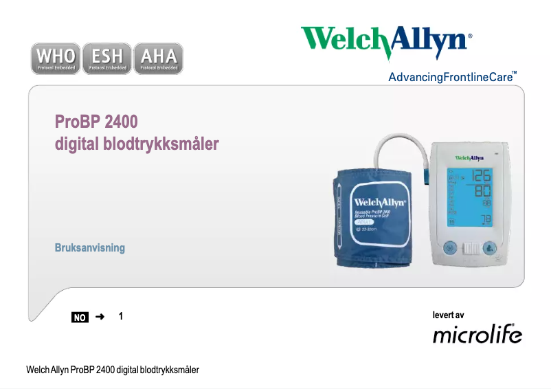 Página 1 del manual Manual de usuario Welch Allyn ProBP 2400
