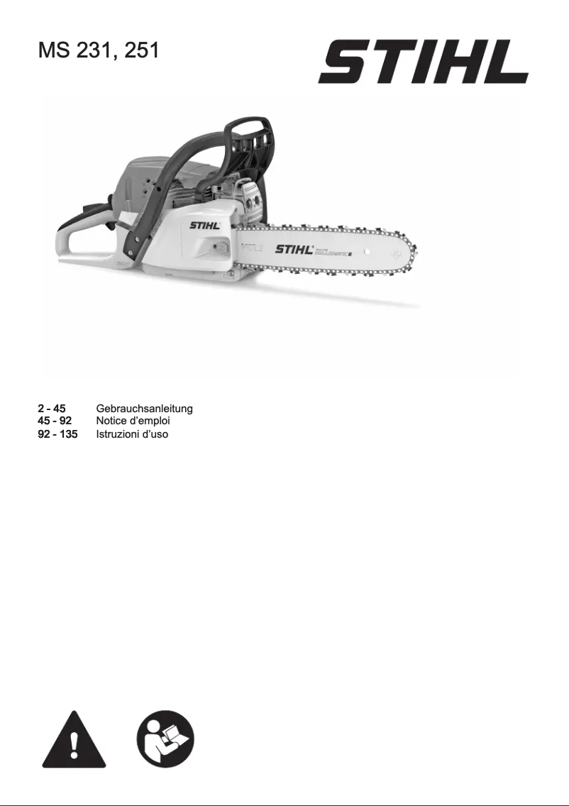 Page 1 de la notice Manuel utilisateur Stihl MS 231