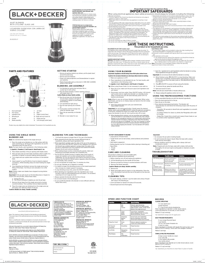 Page 1 de la notice Manuel utilisateur Black & Decker BL1400DG-P