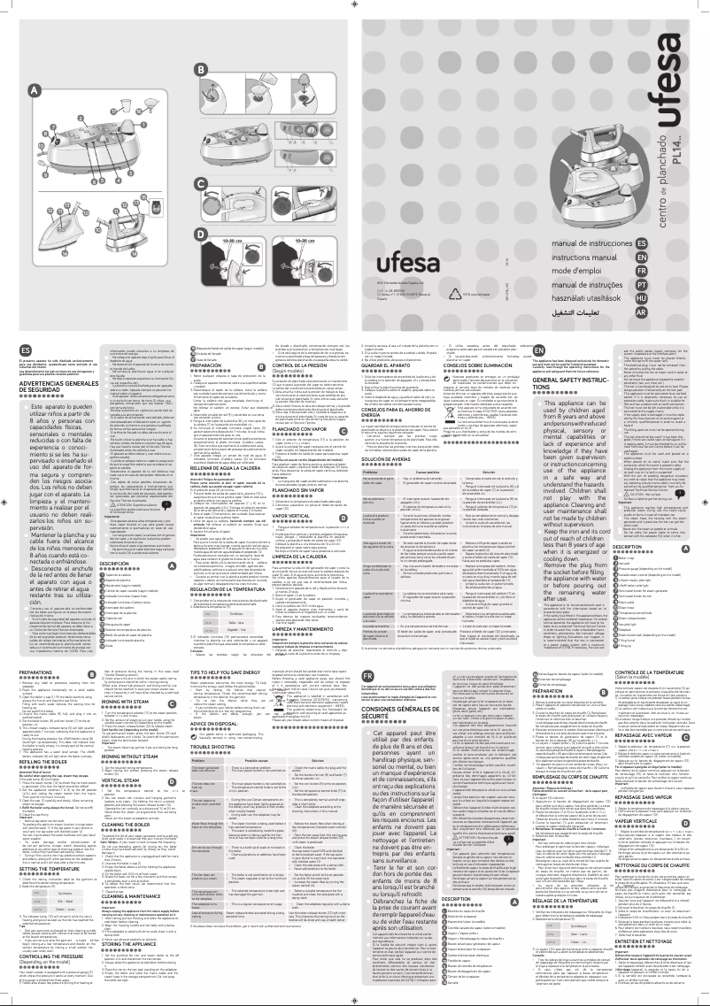 Page 1 de la notice Manuel utilisateur Ufesa PL1410