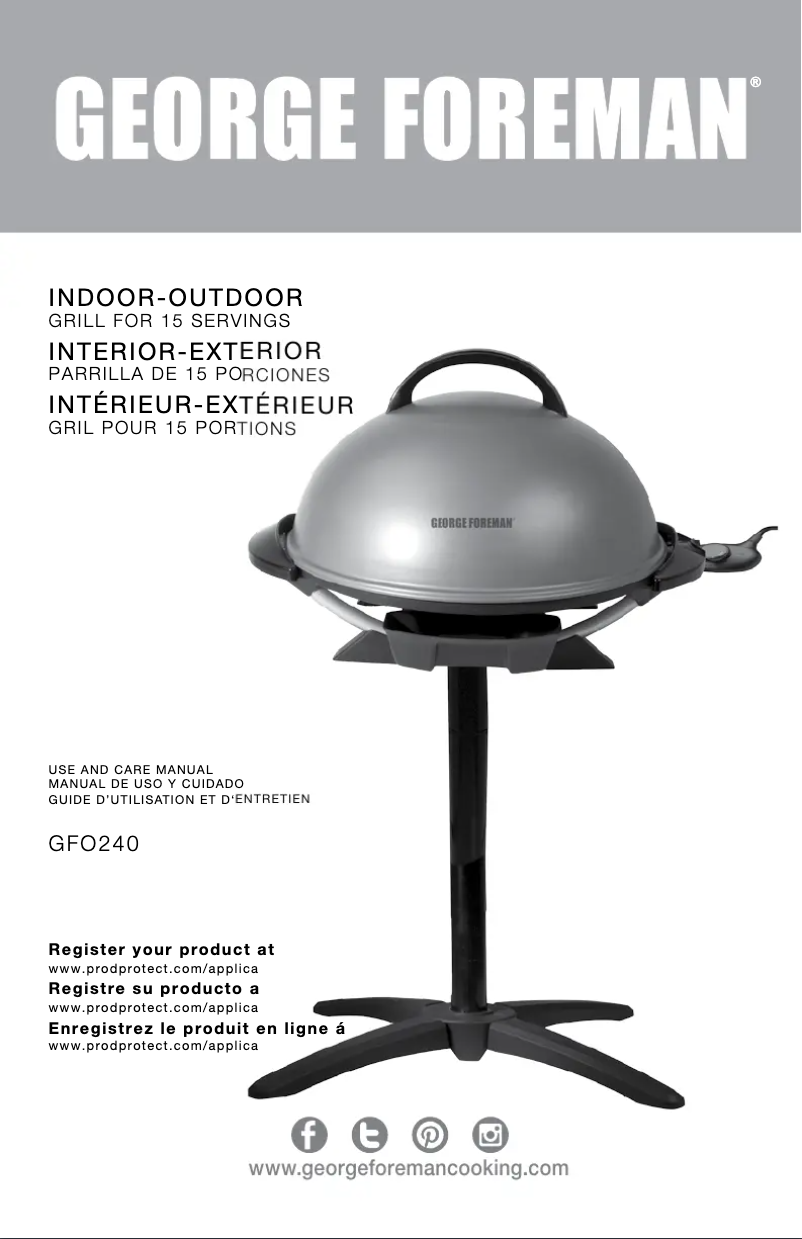 Page 1 de la notice Manuel d'utilisation et d'entretien George Foreman GFO240S