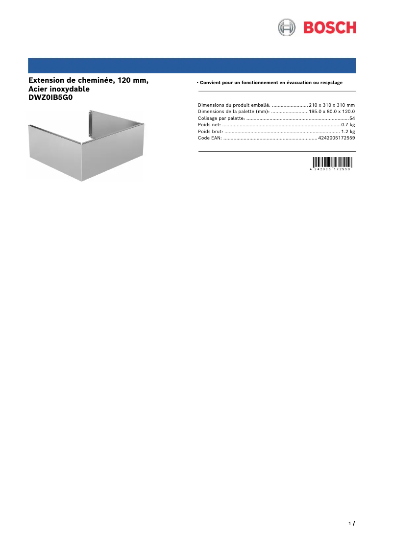 Page 1 de la notice Manuel utilisateur Bosch DWZ0IB5G0
