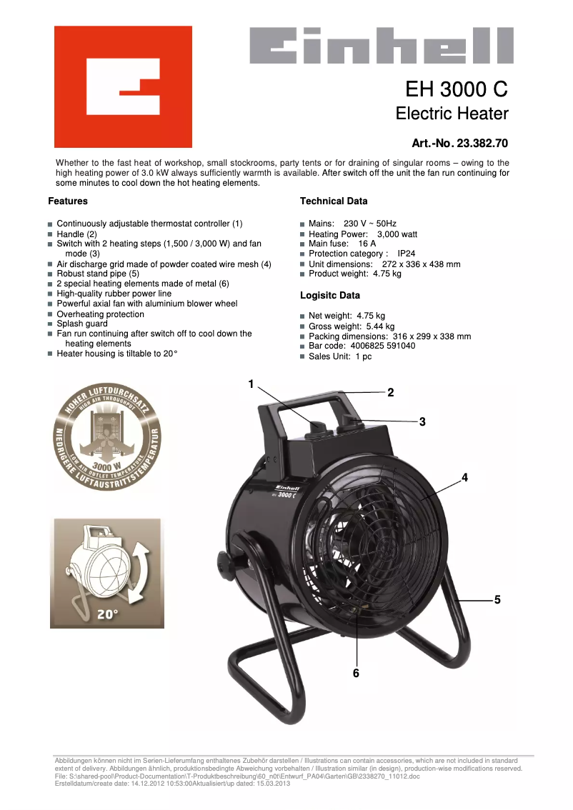 Page 1 de la notice Manuel utilisateur Einhell EH 3000 C