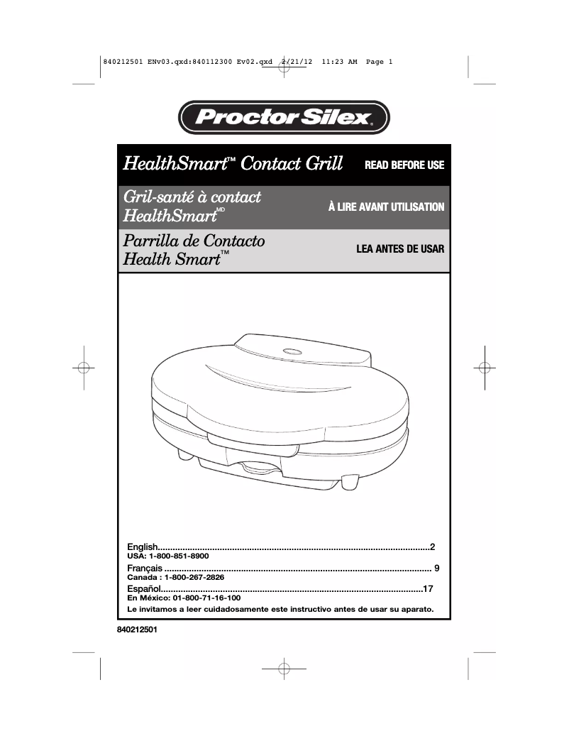 Page n°1 - Manuel utilisateur Proctor Silex HealthSmart 25218P