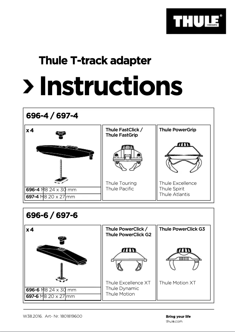 Image de la première page du manuel de l'appareil T-track adapter 697-4