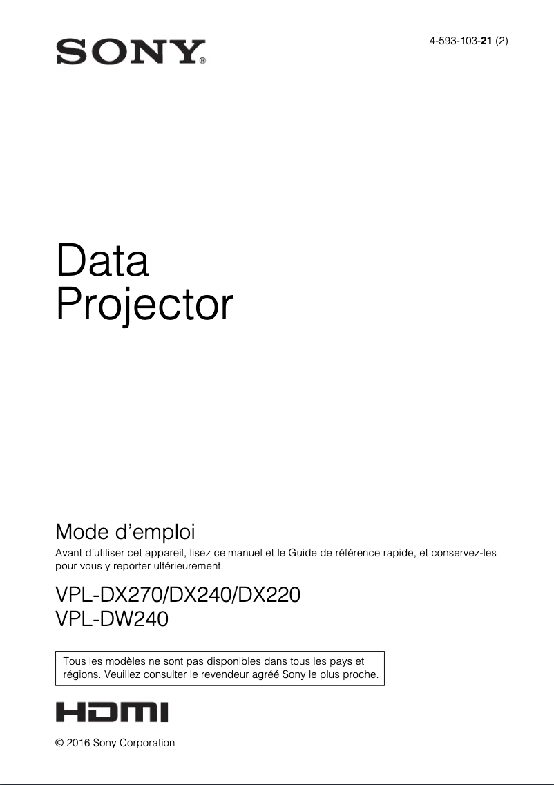 Page n°1 - Manuel utilisateur Sony VPL-DX240N
