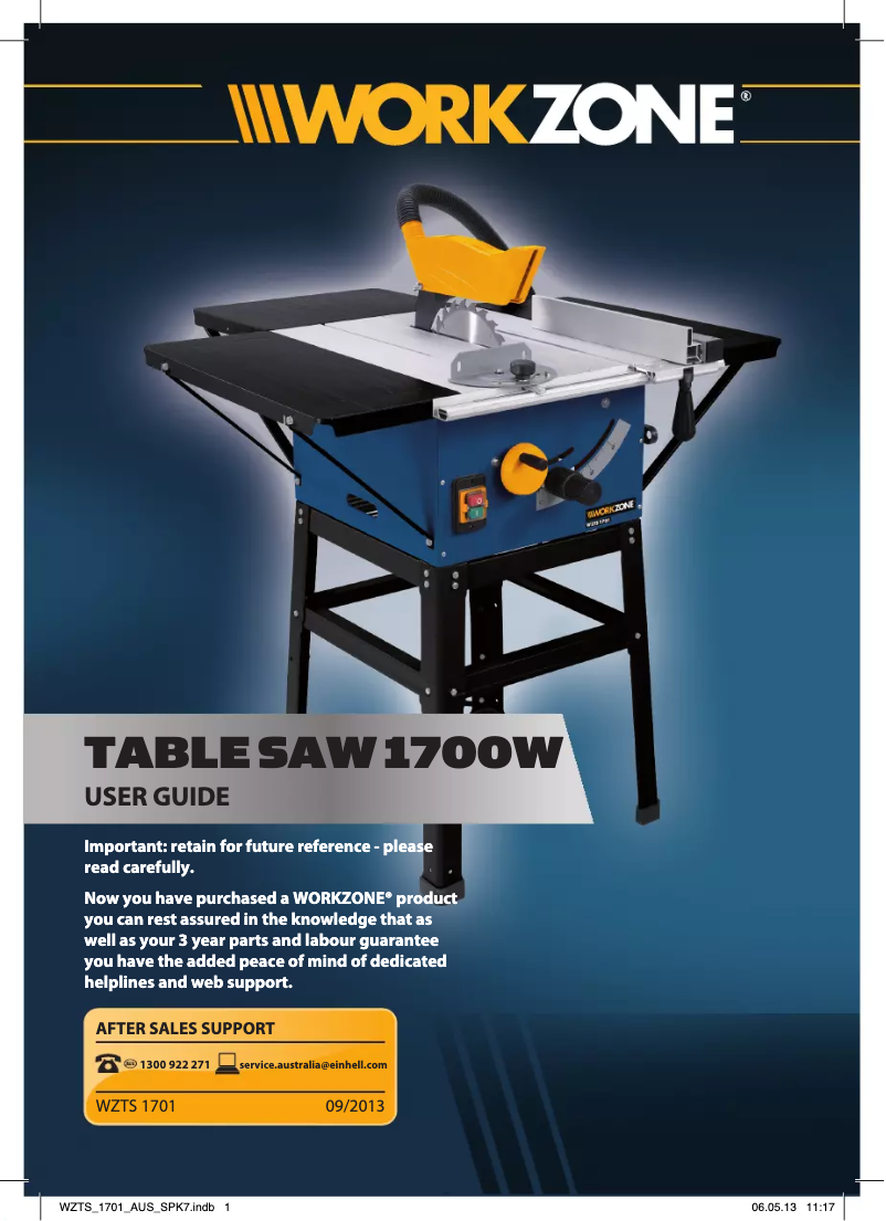 Page 1 de la notice Manuel utilisateur Workzone WZTS 1701