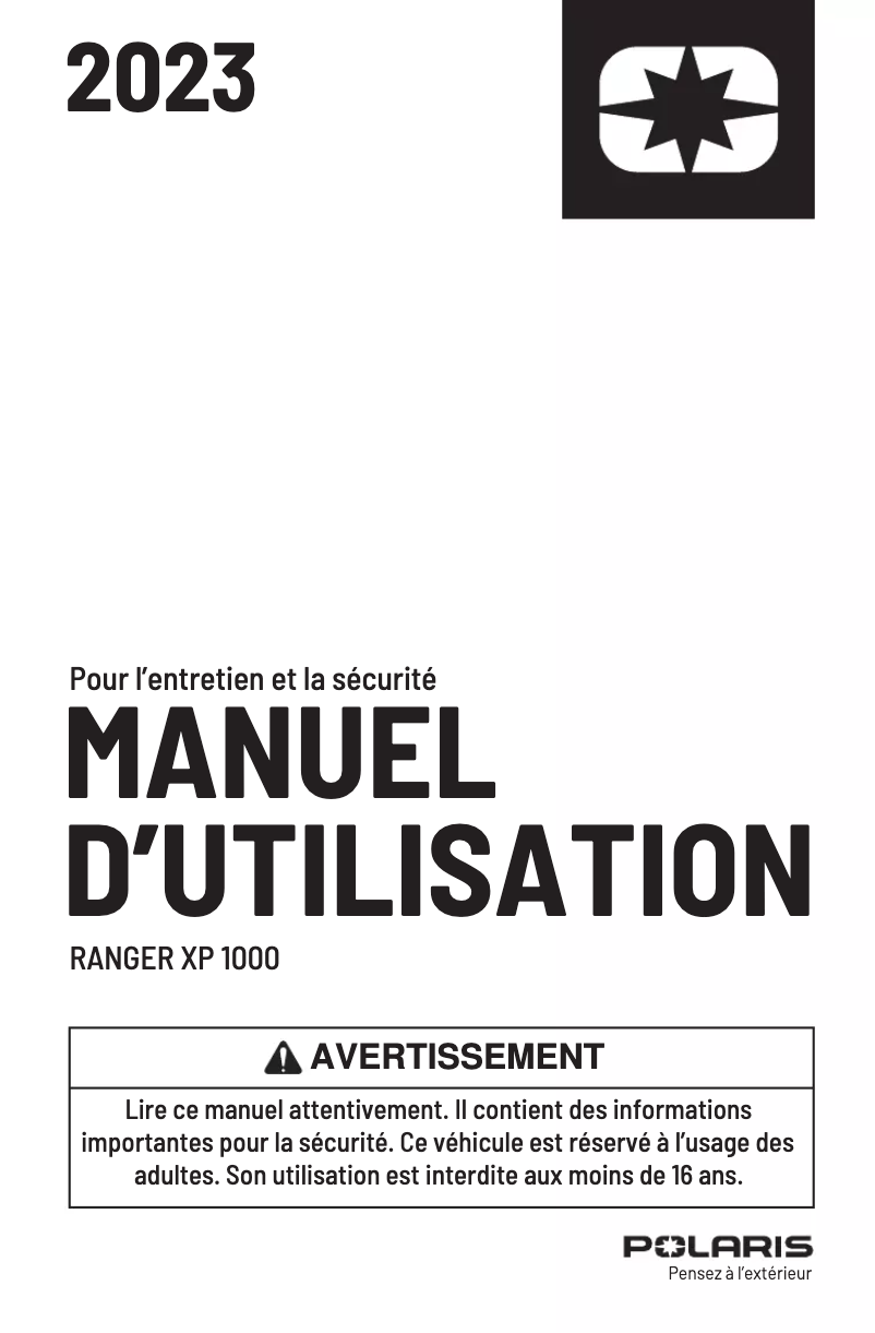 Page n°1 - Manuel utilisateur Polaris RANGER XP 1000 Nordic Pro SE (2023)