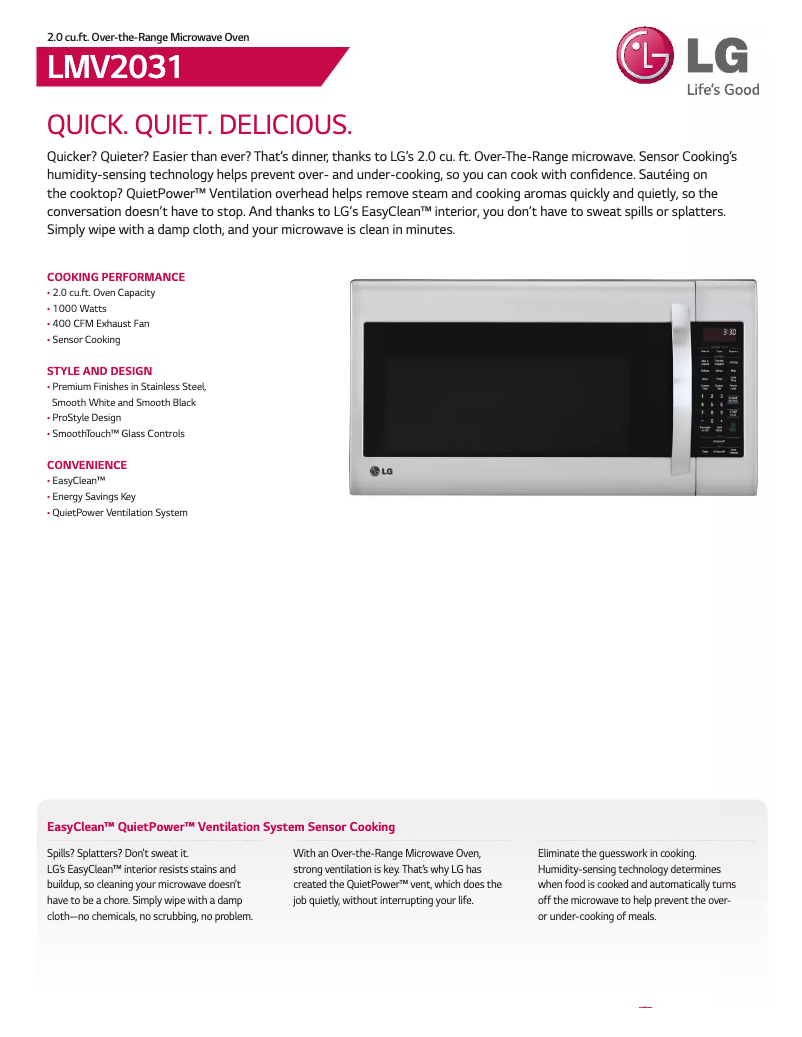 Page 1 de la notice Fiche technique LG LMV2031SW