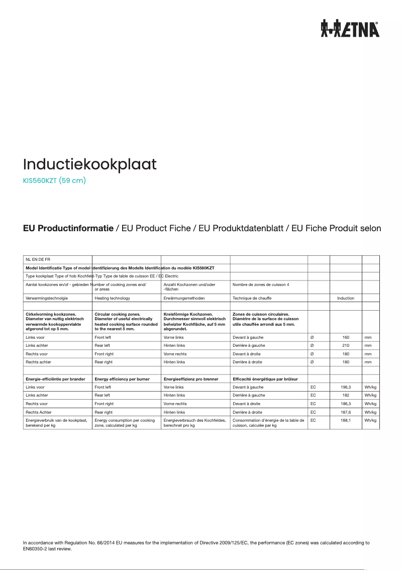 Page n°1 - Fiche technique Etna KIS560KZT