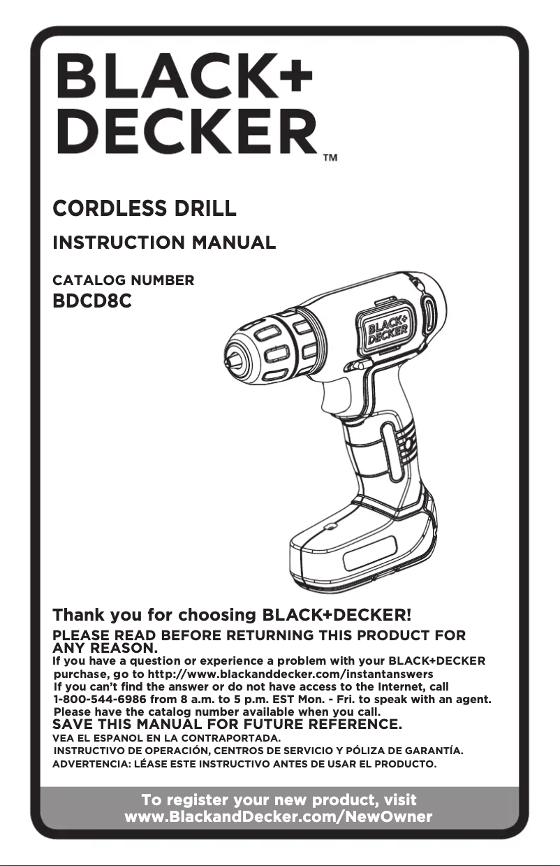 Page 1 de la notice Manuel utilisateur Black & Decker BDCD8BVA