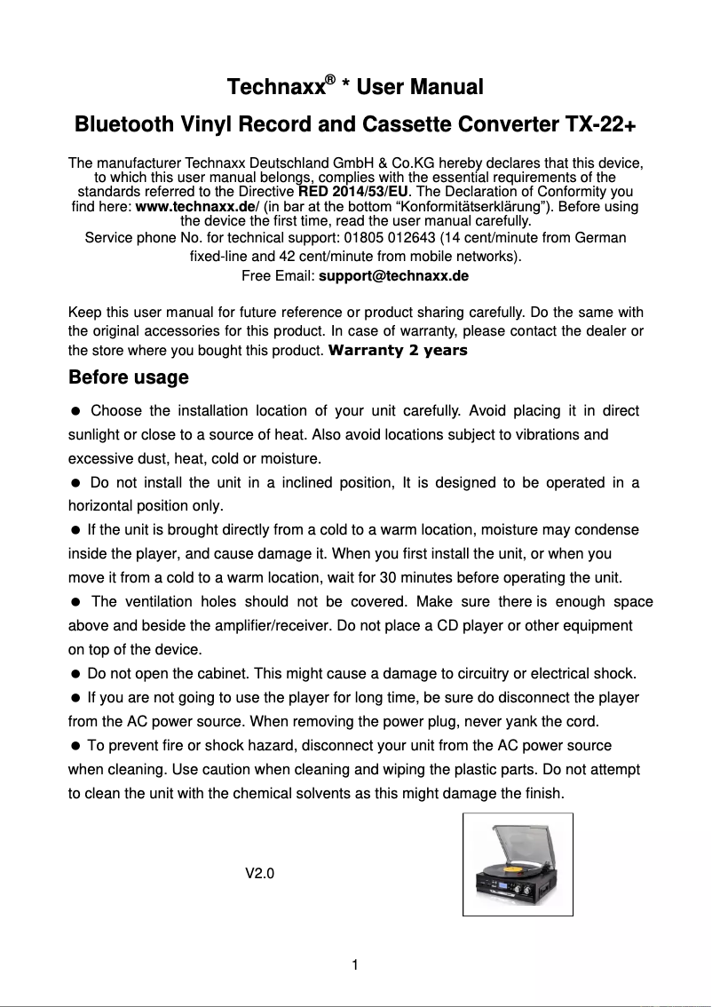 Page n°1 - Manuel utilisateur Technaxx TX-22+