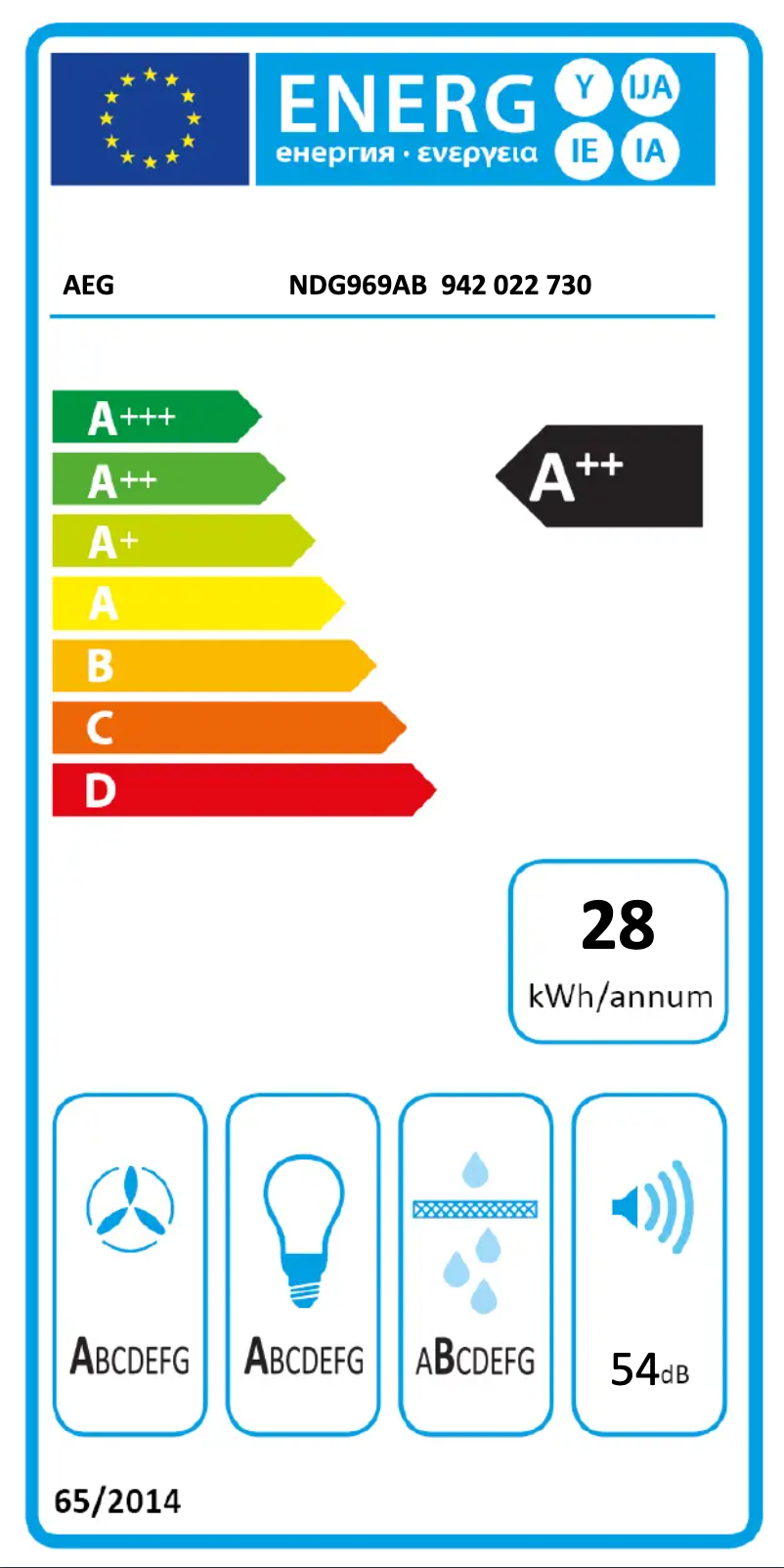 Page 1 de la notice Label énergétique AEG NDG969AB