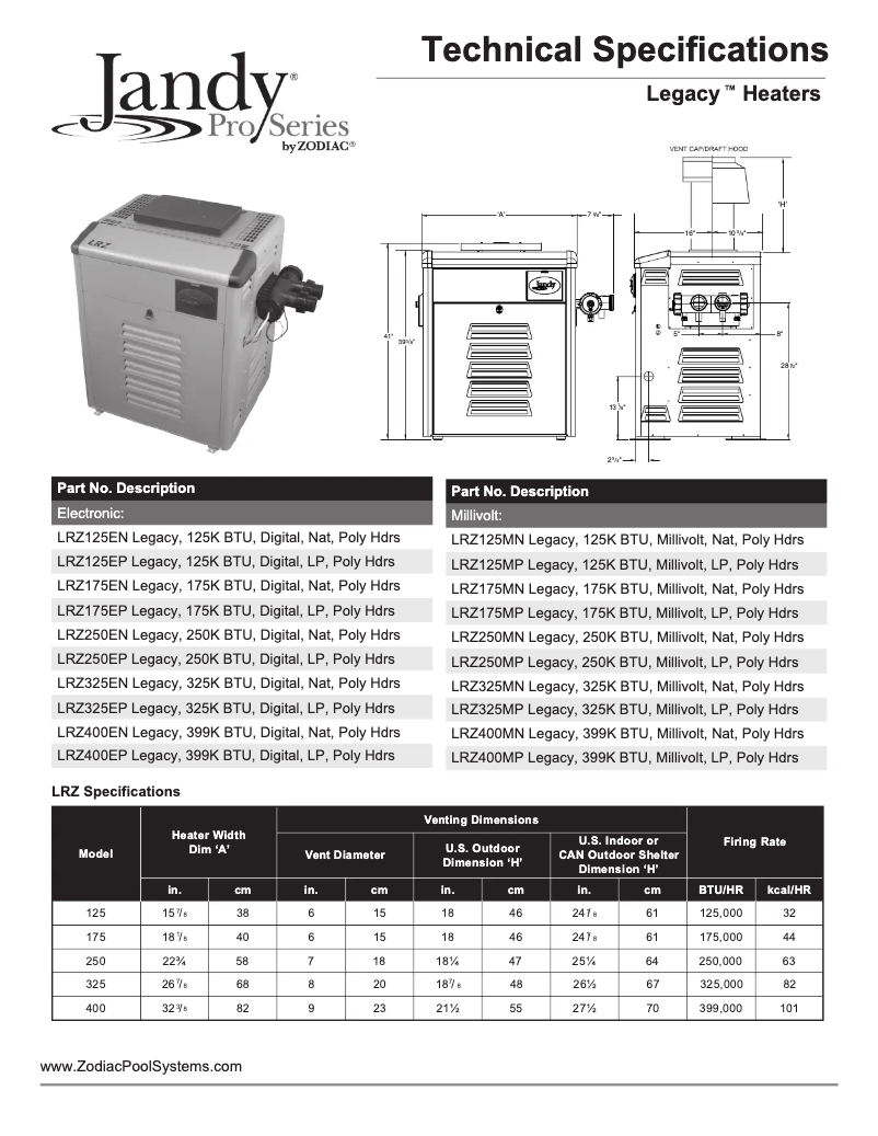Page 1 de la notice Fiche technique JANDY Legacy