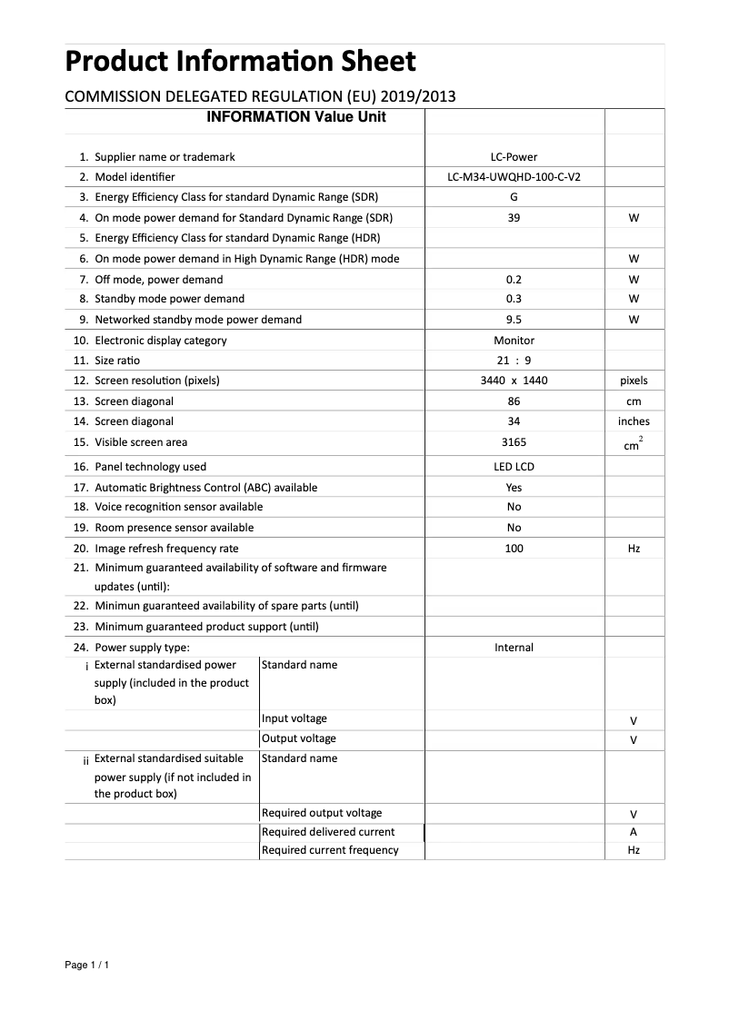 Image de la première page du manuel de l'appareil LC-M34-UWQHD-100-C-V2