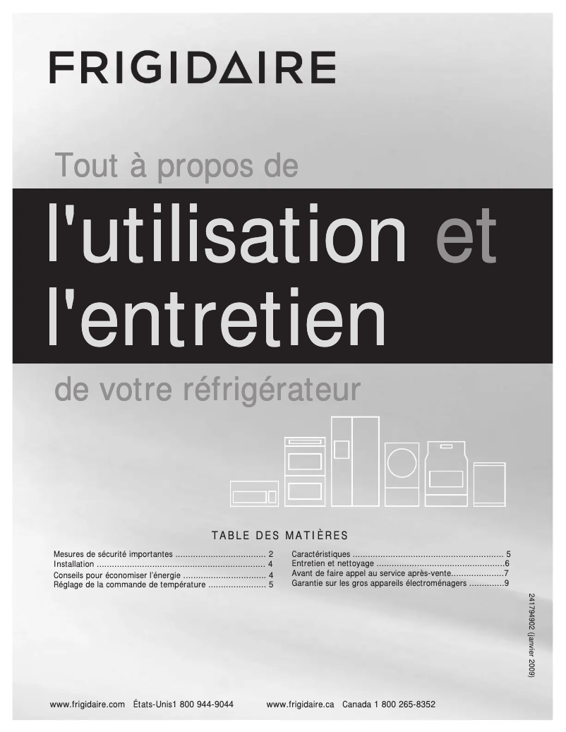 Page n°1 - Manuel utilisateur Frigidaire FFPT10F3MV