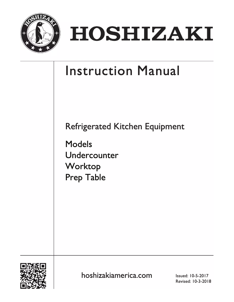 Page 1 de la notice Guide d'installation Hoshizaki CRMR60-D4