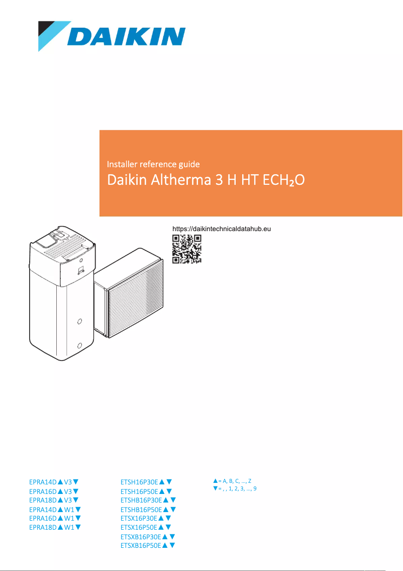 Page 1 de la notice Guide d'installation Daikin Altherma 3 H HT ECH₂O