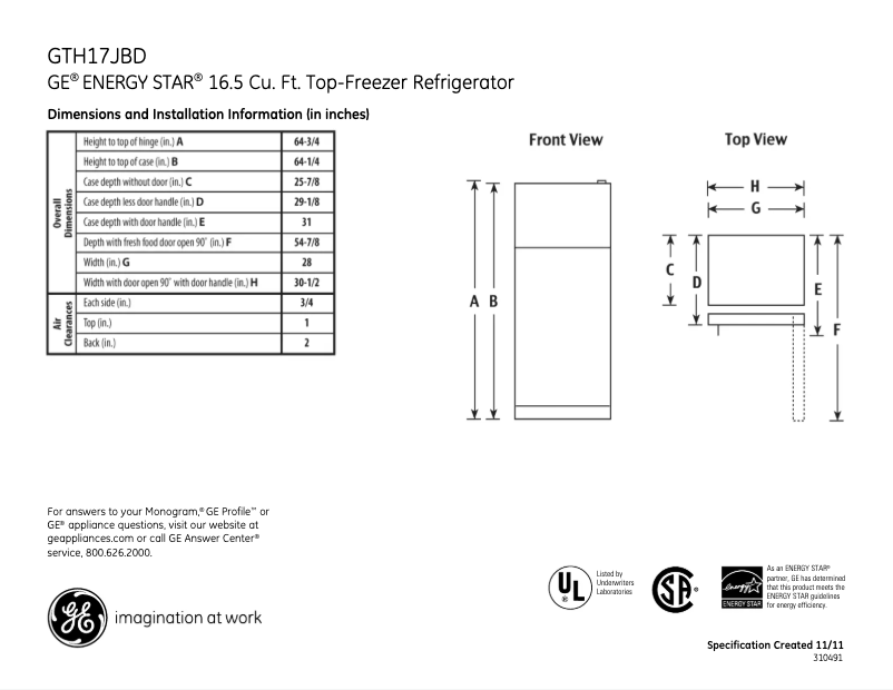Imagen de la primera página del manual del dispositivo GTH17JBDWW