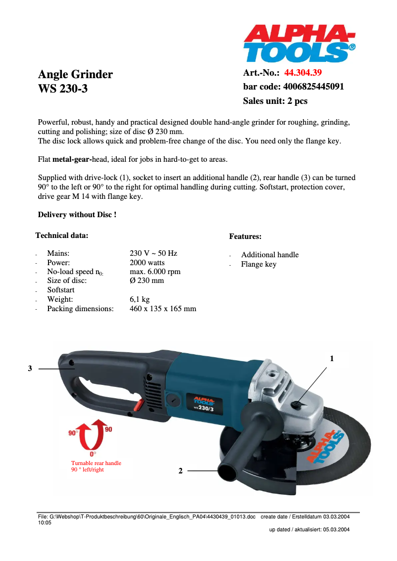 Page 1 de la notice Manuel utilisateur Alpha Tools WS 230-3